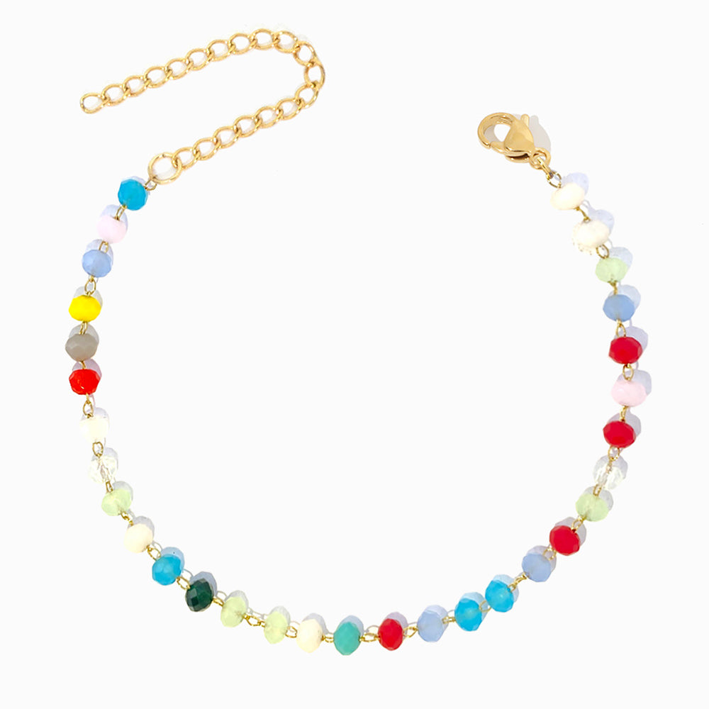 Pulseira de Pé com Cristal Mix em Aço Inoxidável