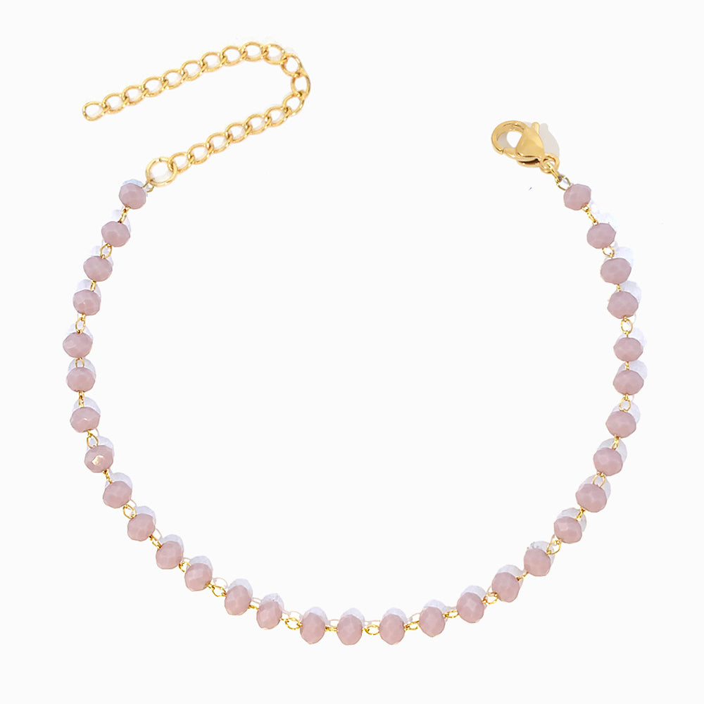 Pulseira de Pé com Cristal Lavanda em Aço Inoxidável
