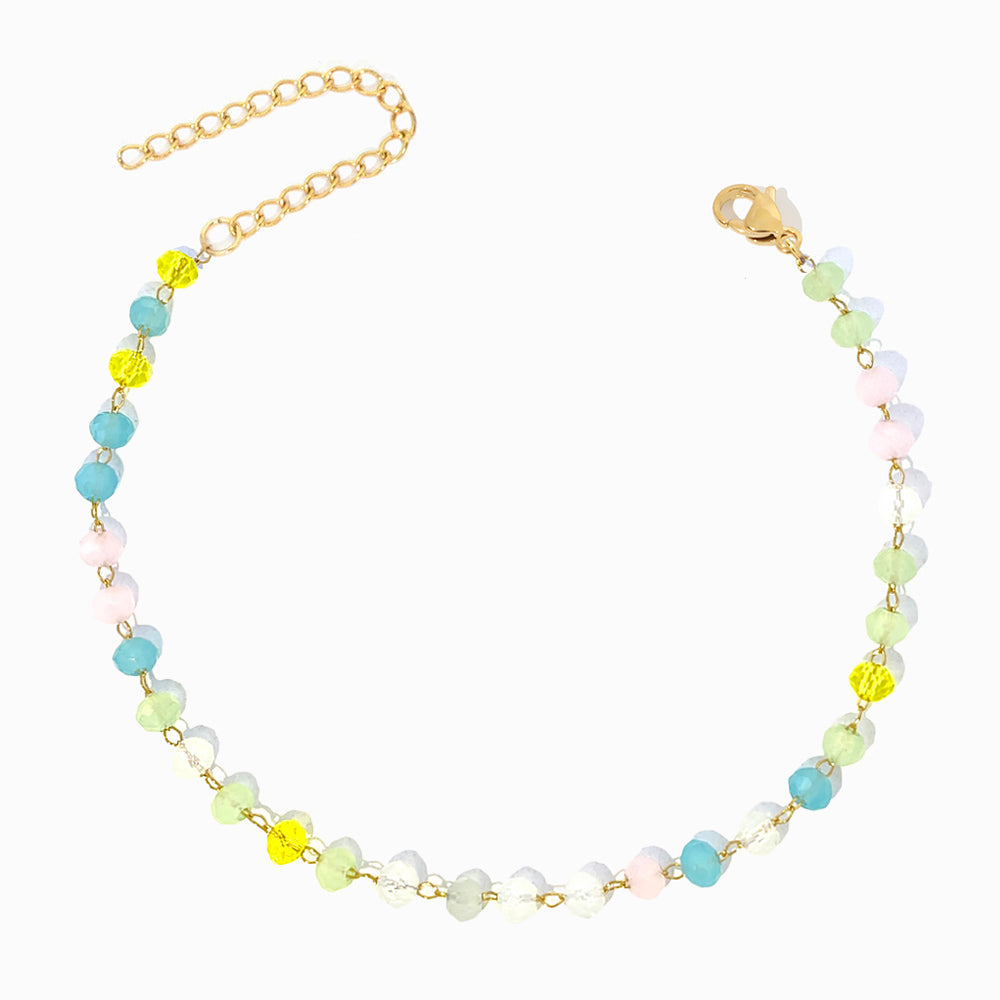 Pulseira de Pé com Cristal Mix em Aço Inoxidável
