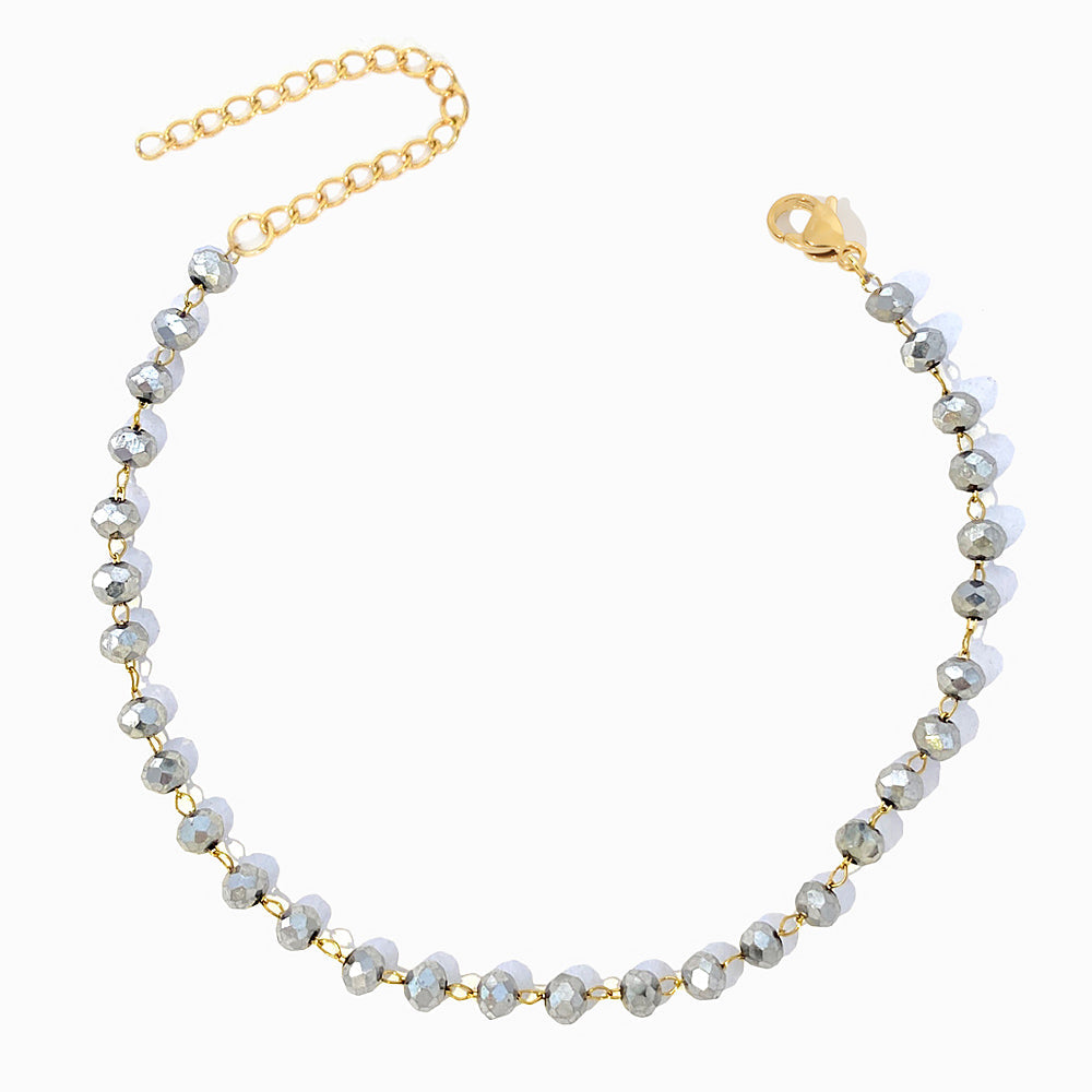 Pulseira de Pé com Cristal Prateado em Aço Inoxidável