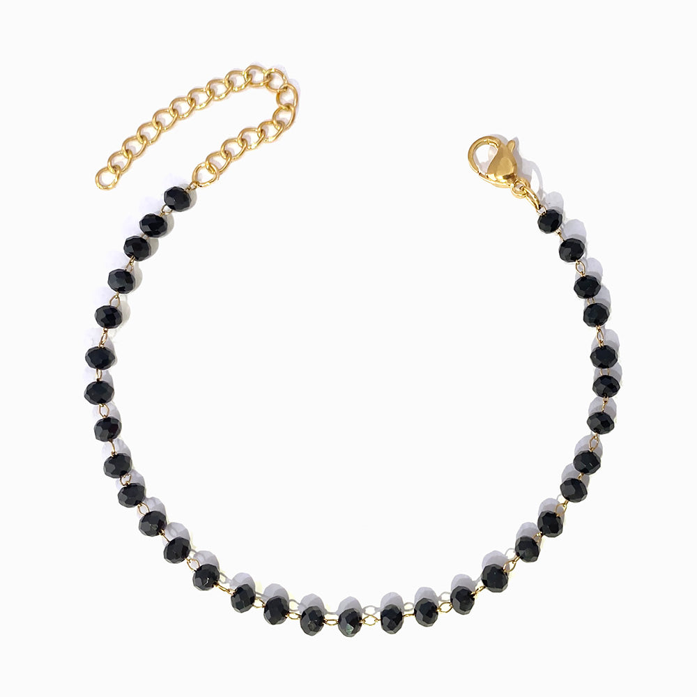 Pulseira com Cristal Preto em Aço Inoxidável