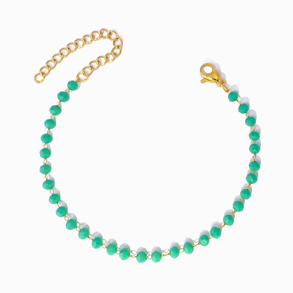 Pulseira com Cristal Verde em Aço Inoxidável