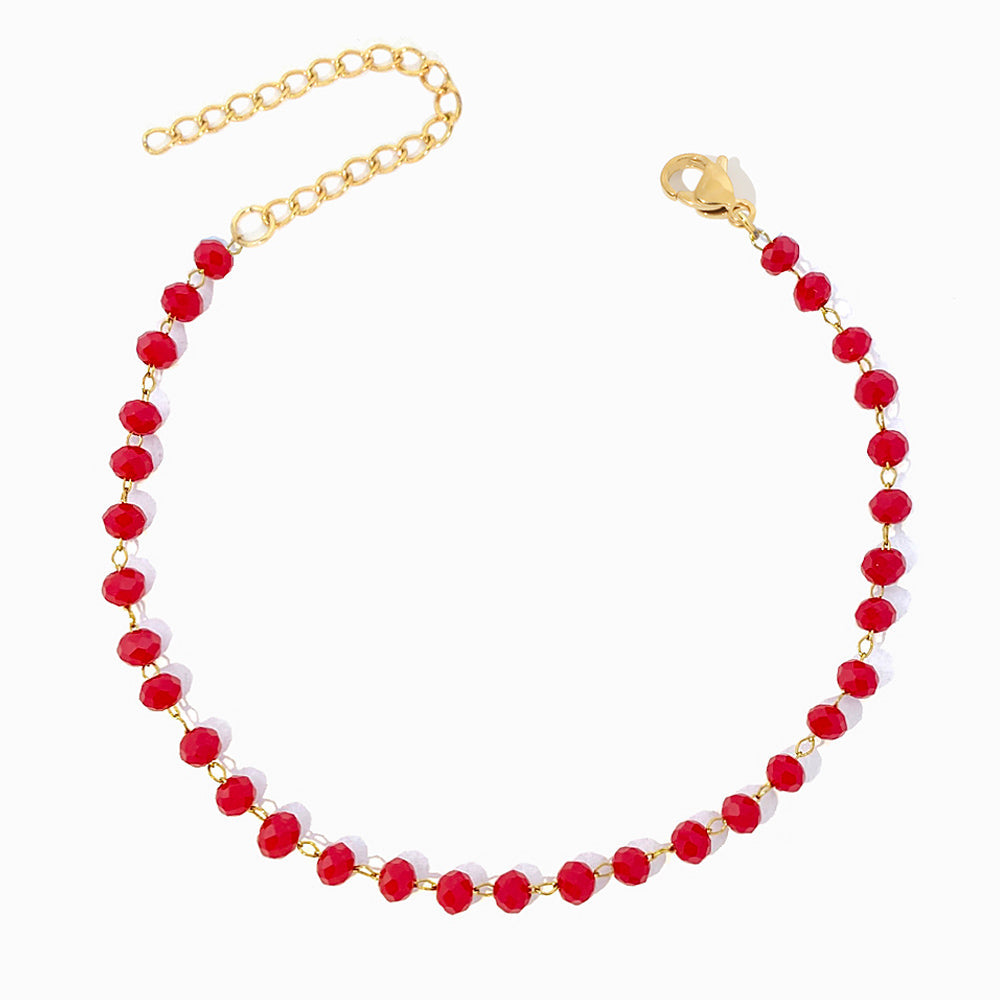 Pulseira de Pé com Cristal Vermelho em Aço Inoxidável