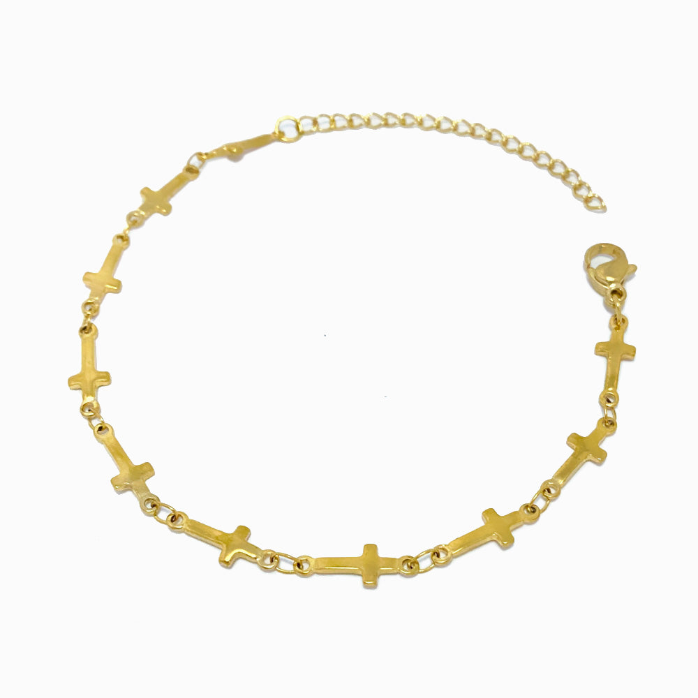 Pulseira com Cruzes em Aço Inoxidável