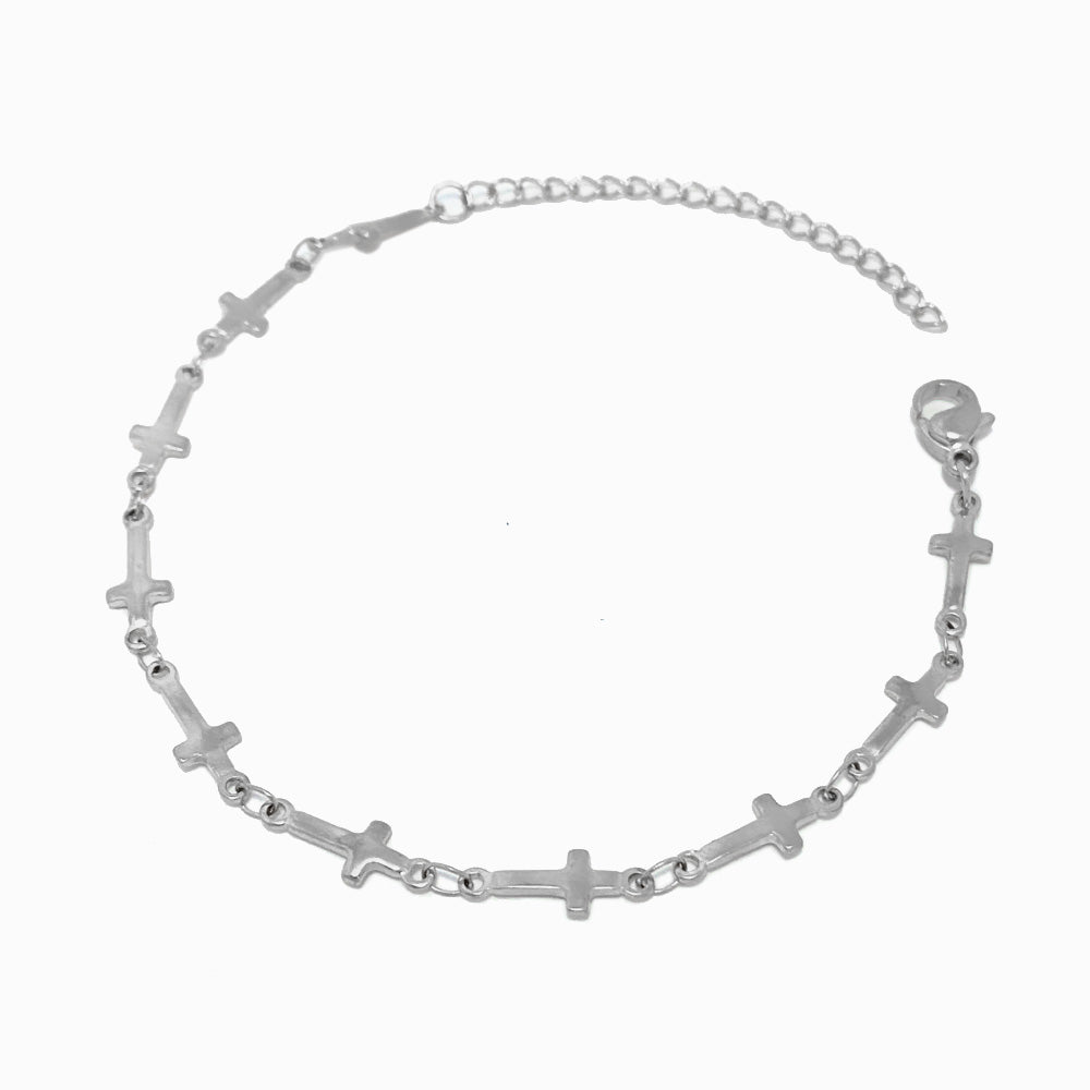 Pulseira com Cruzes em Aço Inoxidável