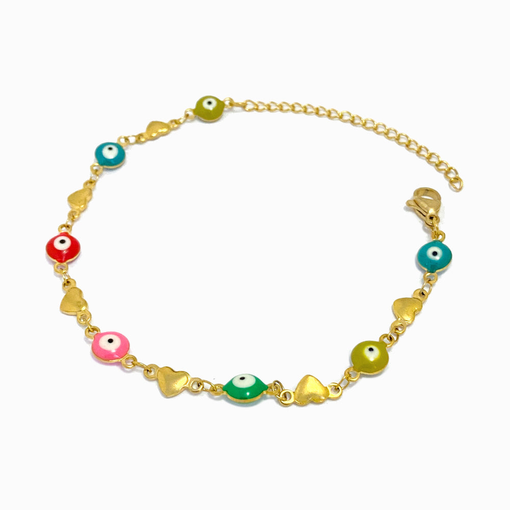 Pulseira com Olho Turco em Aço Inoxidável
