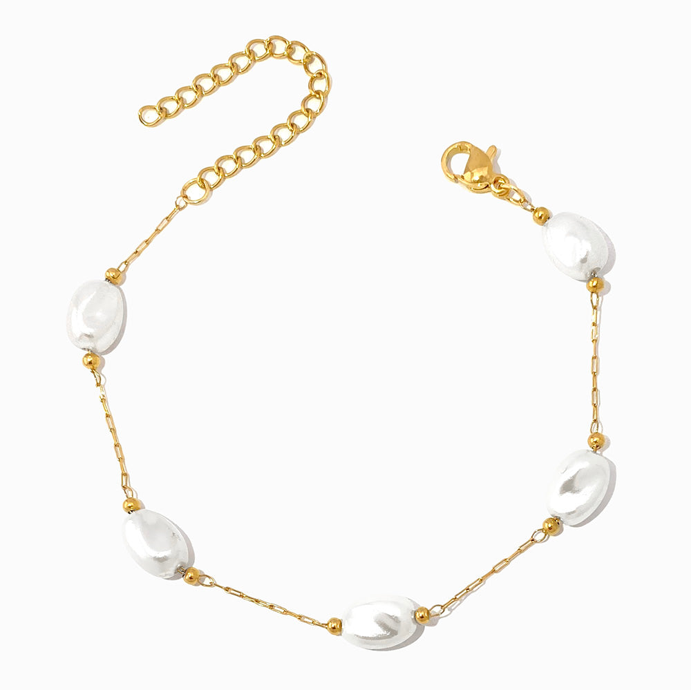 Pulseira com Pérolas Barrocas em Aço Inoxidável