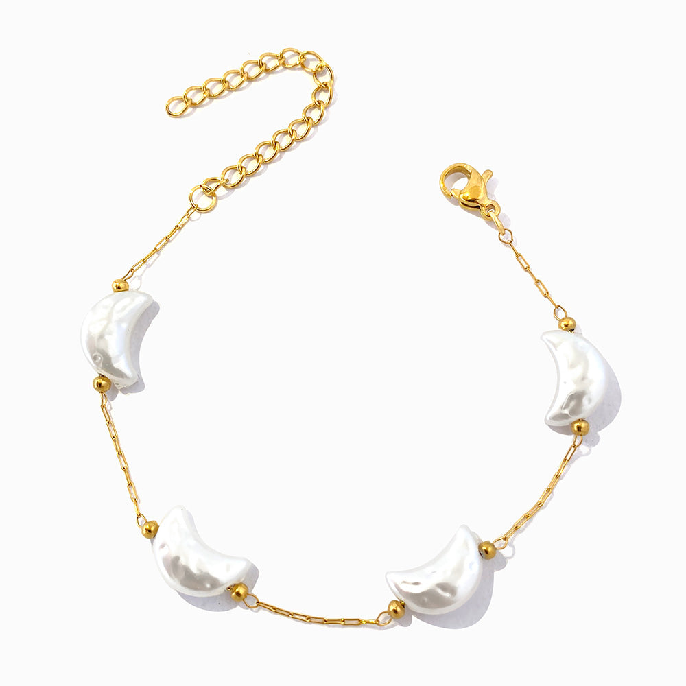 Pulseira com Pérolas Barrocas Lua - Aço Inoxidável