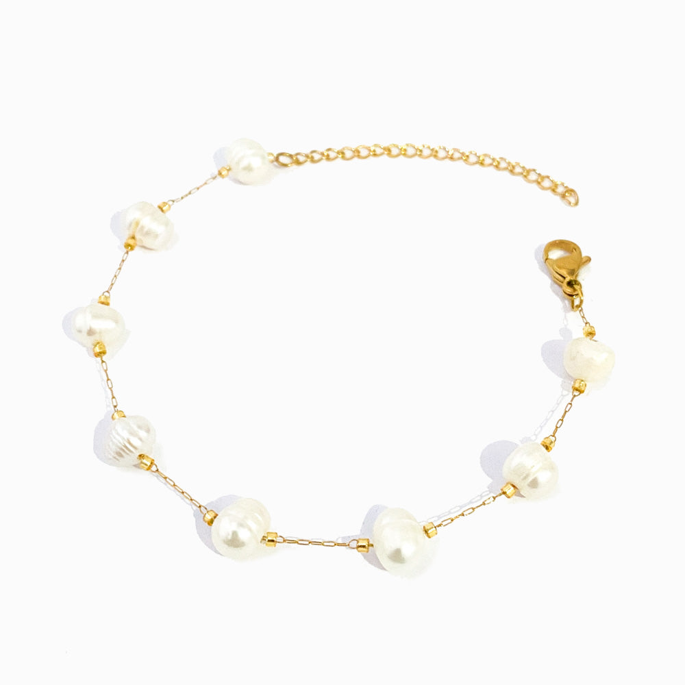 Pulseira com Pérolas Água Doce em Aço Inoxidável