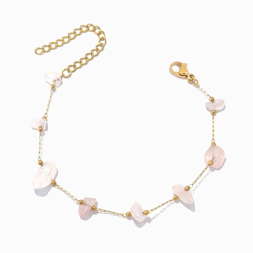 Pulseira Quartzo Rosa em Aço Inoxidável