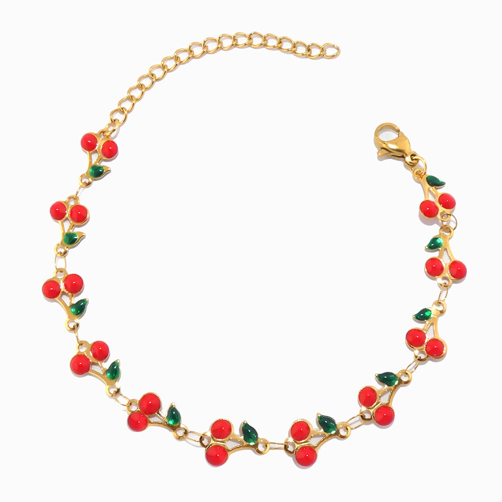 Pulseira de Pé Cerejas em Aço Inoxidável