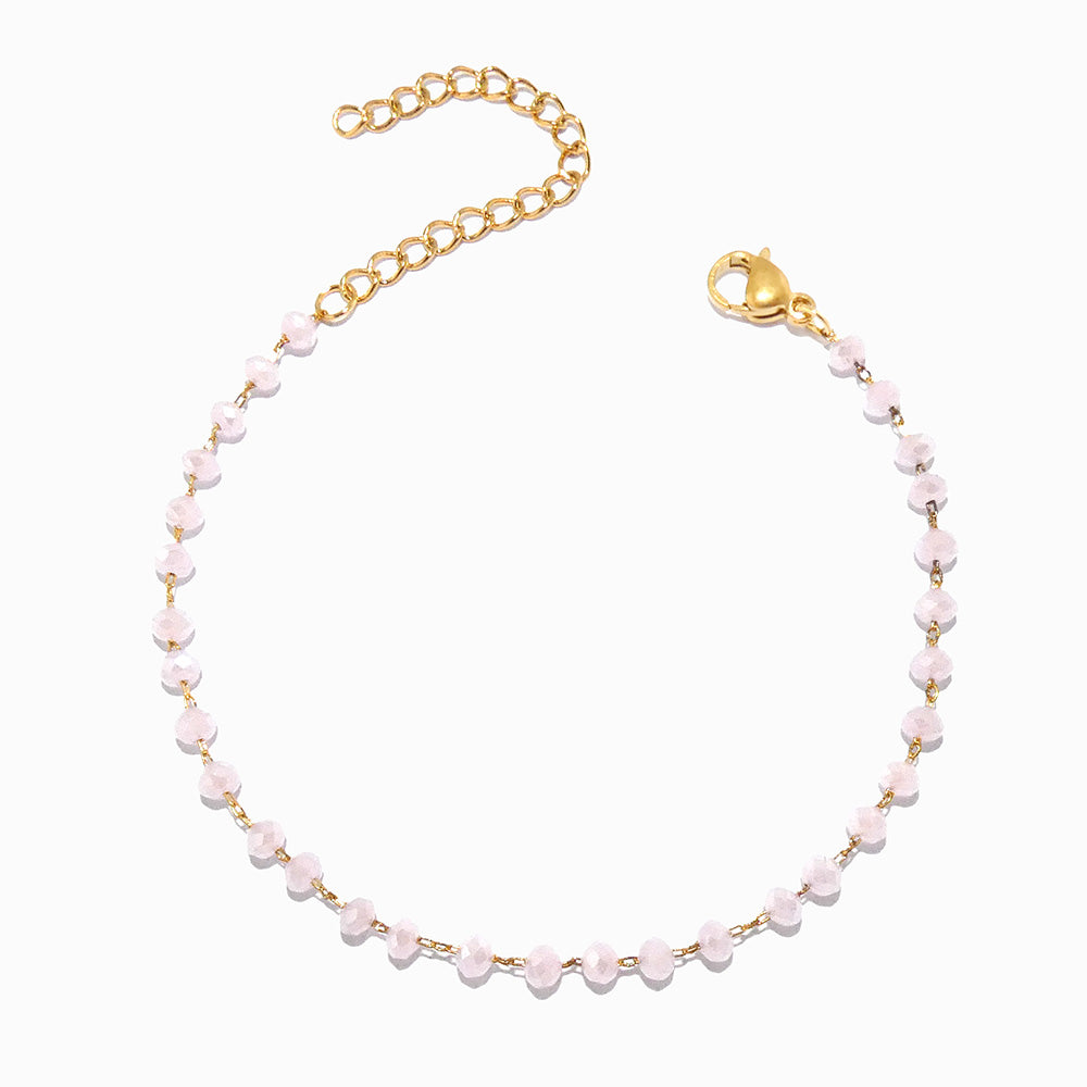 Pulseira de Pé com Cristal Rosa em Aço Inoxidável
