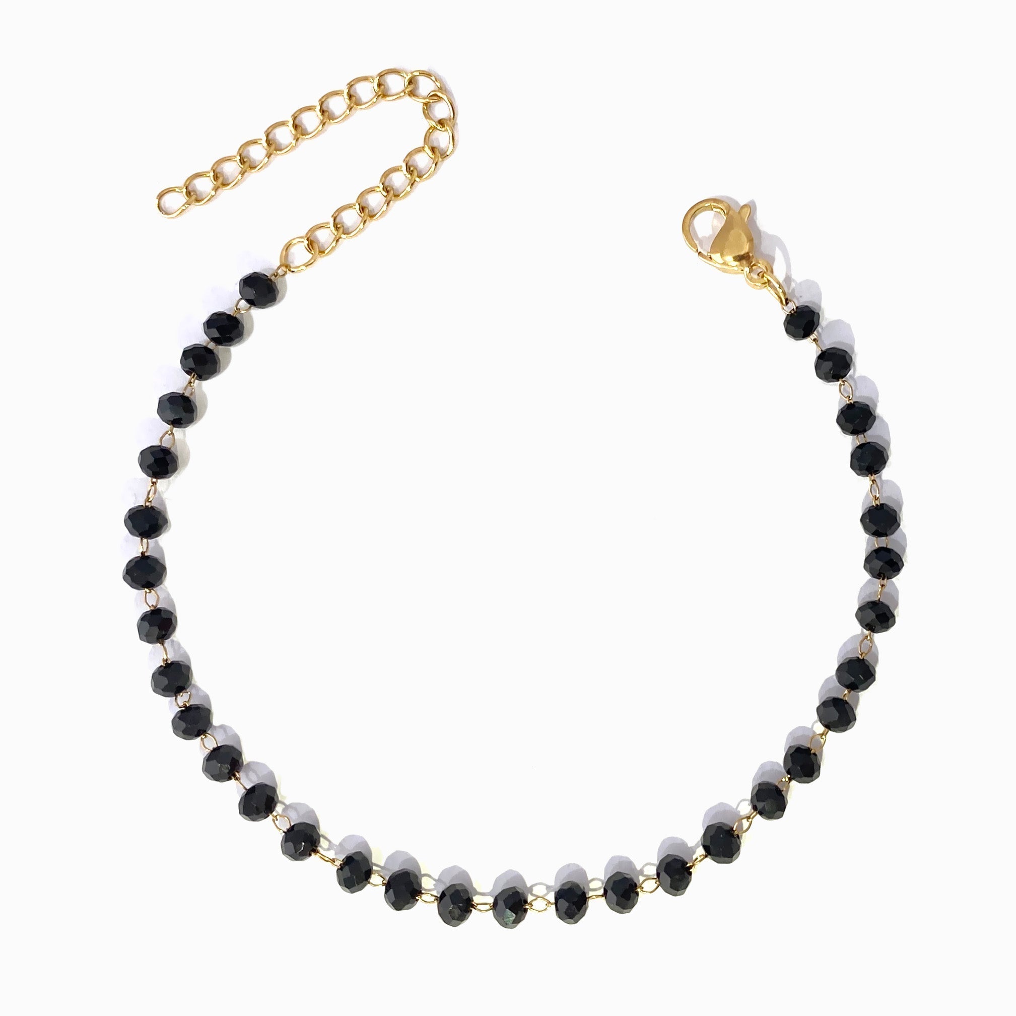Pulseira de Pé com Cristal Preto em Aço Inoxidável