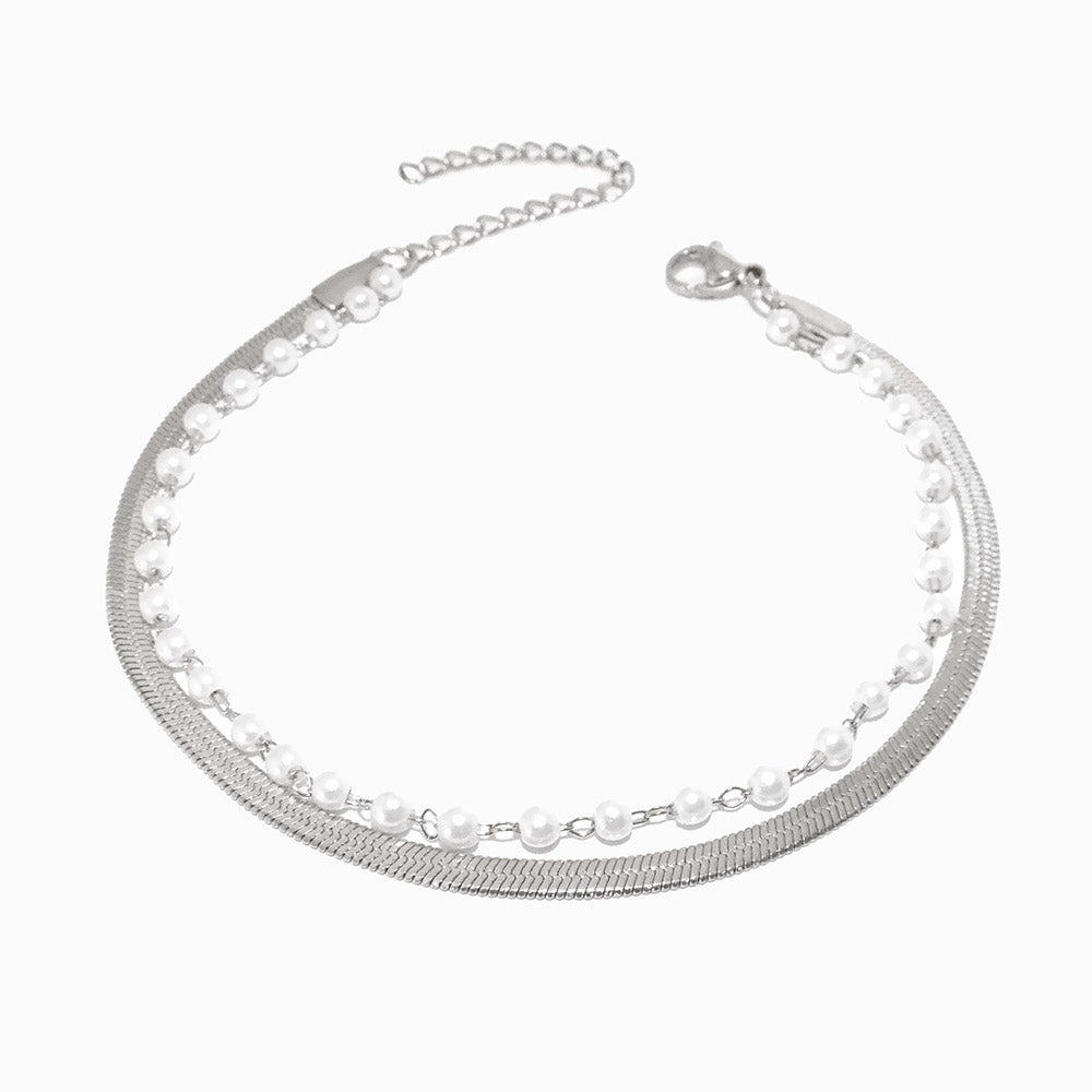 Pulseira de Pé Dupla em Aço Inoxidável 18+6cm