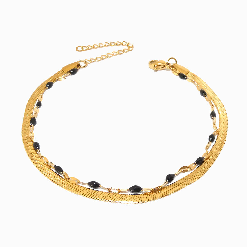 Pulseira de Pé Dupla em Aço Inoxidável 18+6cm