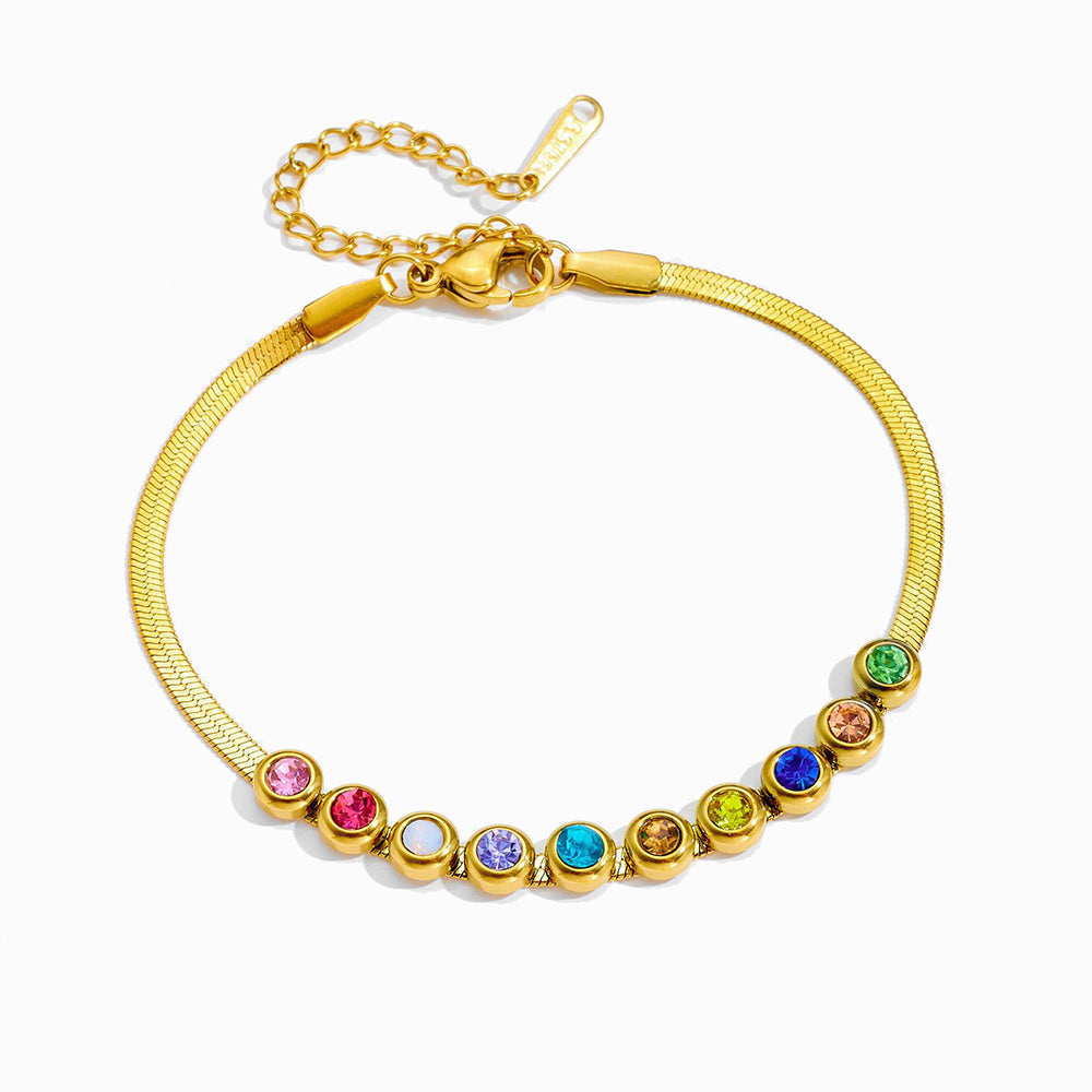 Pulseira Malha Snake com Pedras de Nascimento em Aço Inoxidável