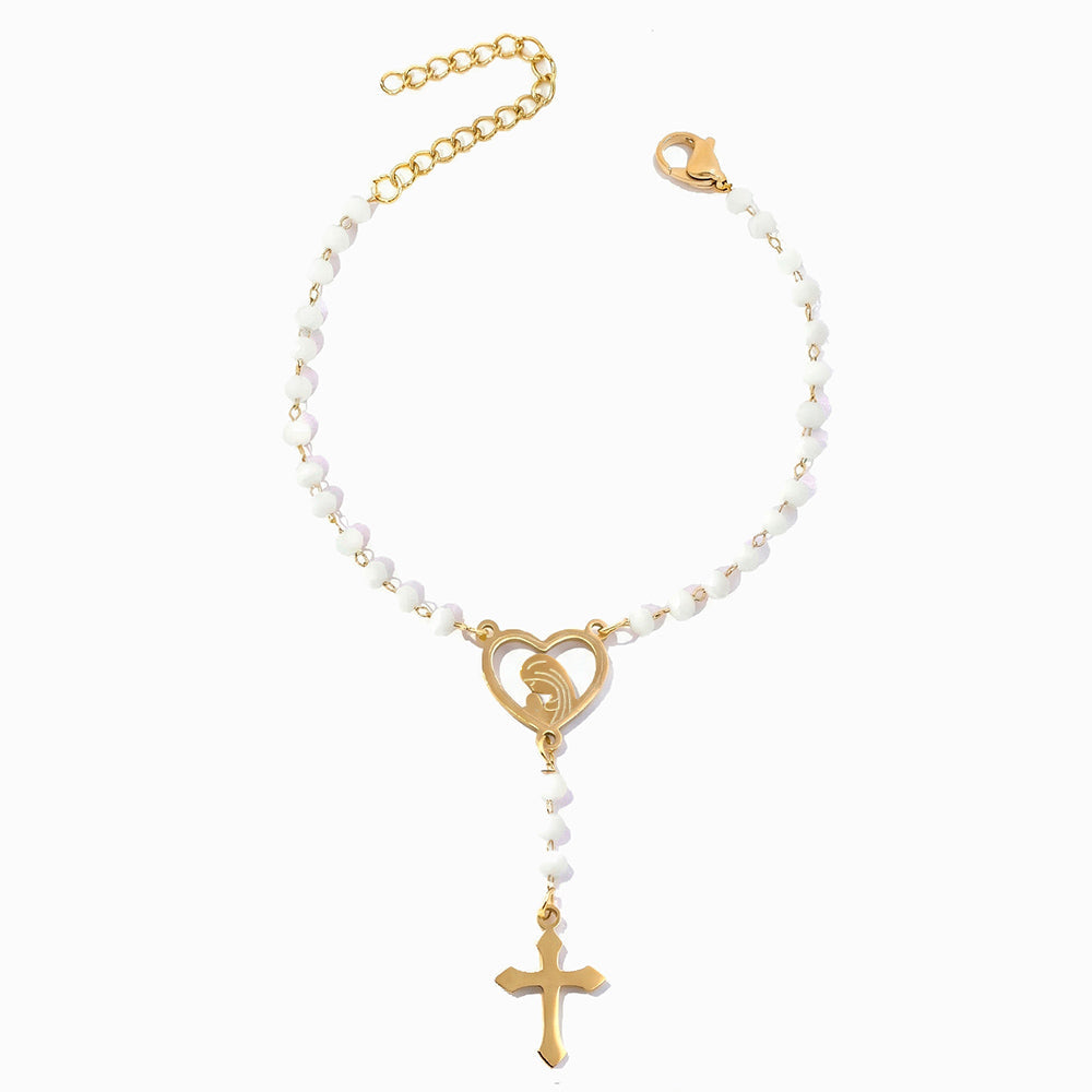 Pulseira Rosário em Aço Inoxidável e Cristal