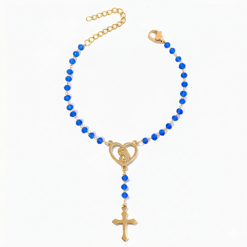 Pulseira Rosário em Aço Inoxidável e Cristal