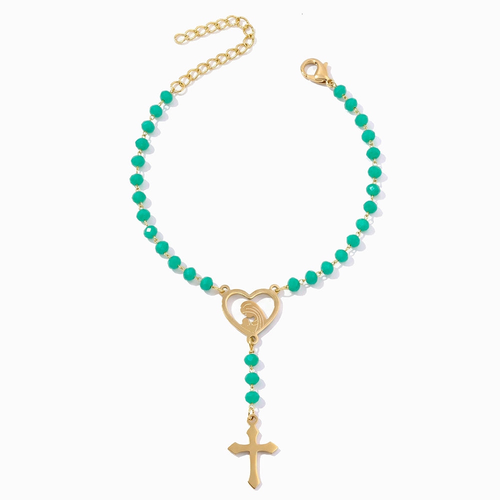 Pulseira Rosário em Aço Inoxidável e Cristal