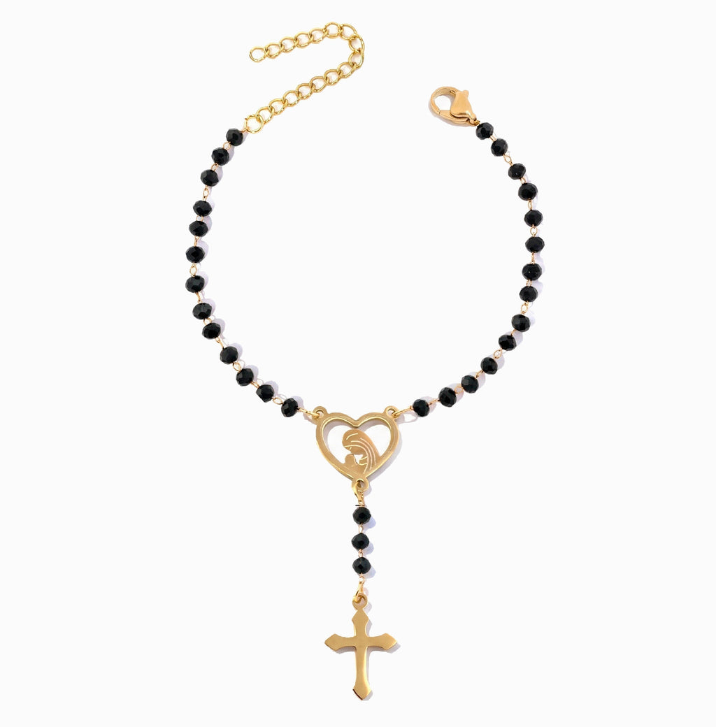 Pulseira Rosário em Aço Inoxidável e Cristal