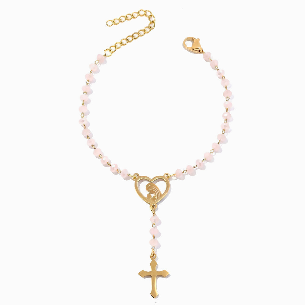 Pulseira Rosário em Aço Inoxidável e Cristal