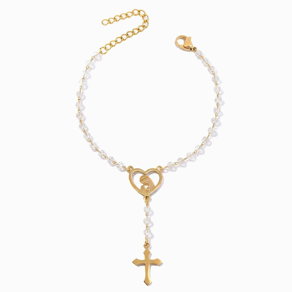 Pulseira Rosário em Aço Inoxidável e Cristal