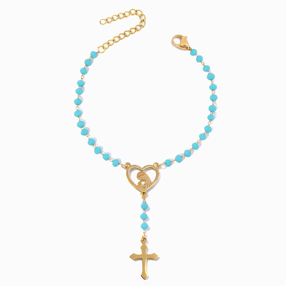 Pulseira Rosário em Aço Inoxidável e Cristal