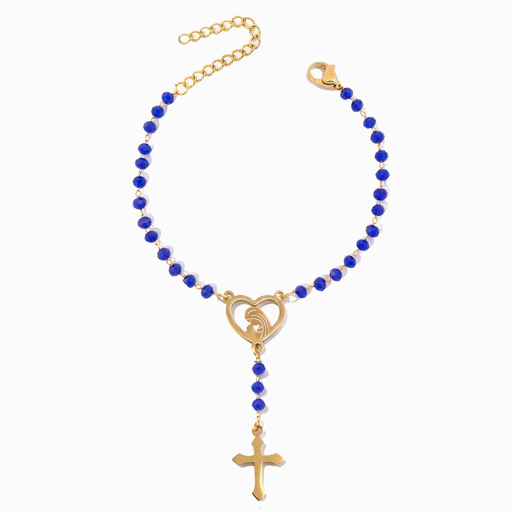Pulseira Rosário em Aço Inoxidável e Cristal