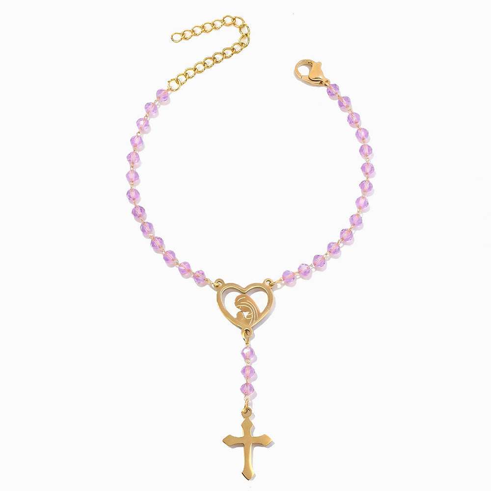 Pulseira Rosário em Aço Inoxidável e Cristal