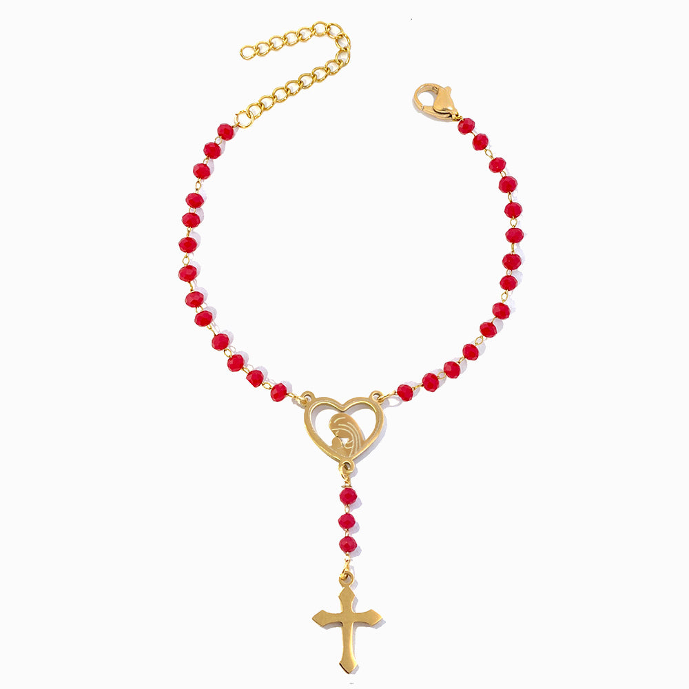 Pulseira Rosário em Aço Inoxidável e Cristal