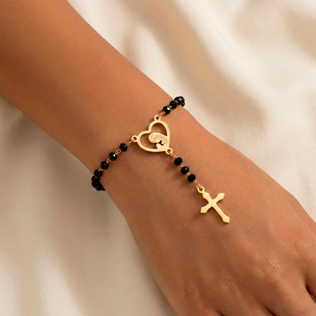 Pulseira Rosário em Aço Inoxidável e Cristal