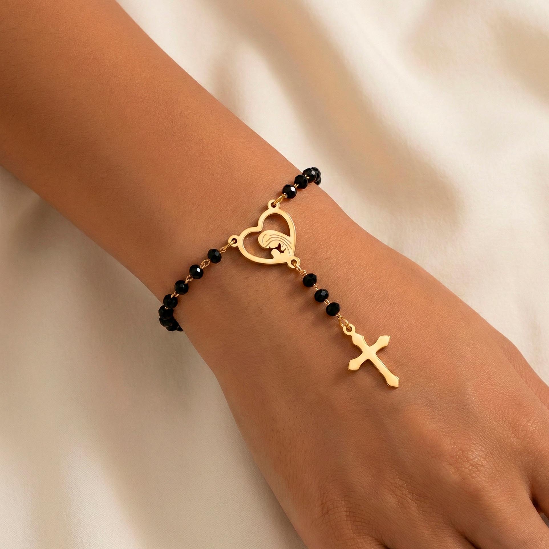 Pulseira Rosário em Aço Inoxidável e Cristal