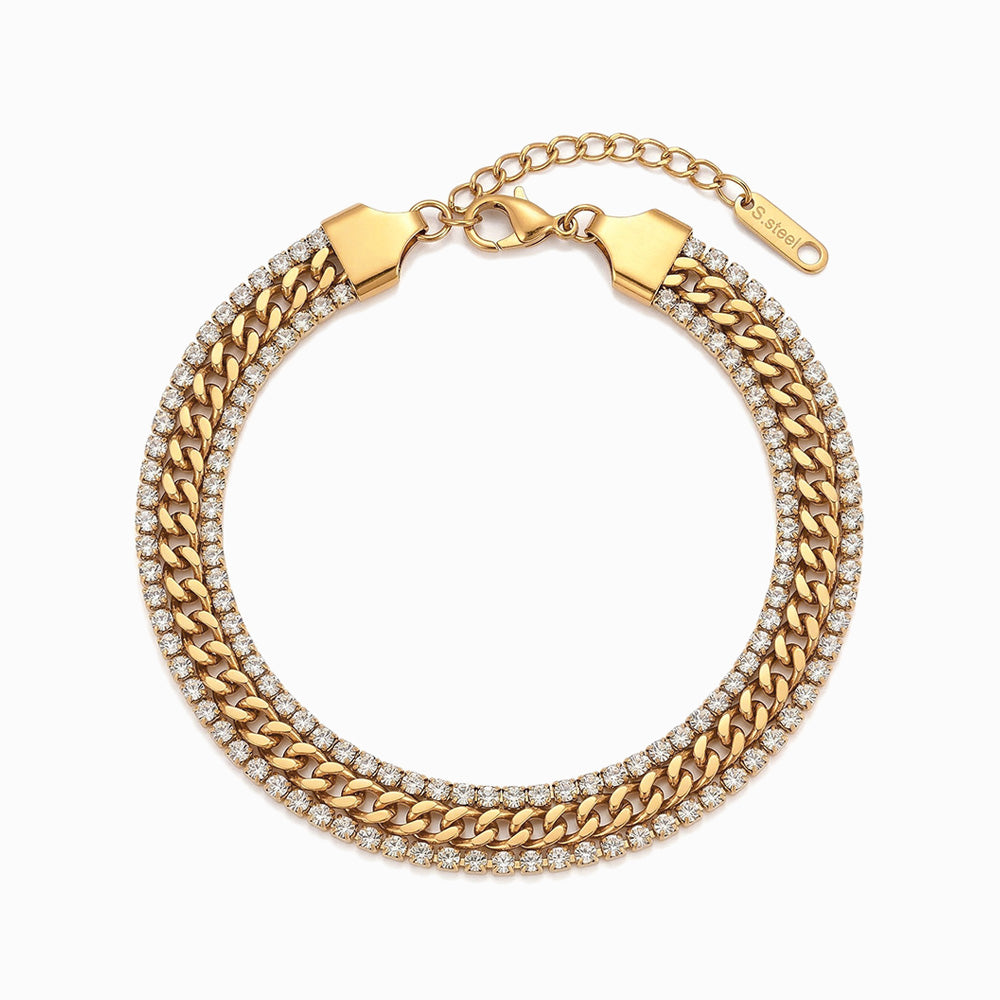 Pulseira com Brilhantes em Aço Inoxidável
