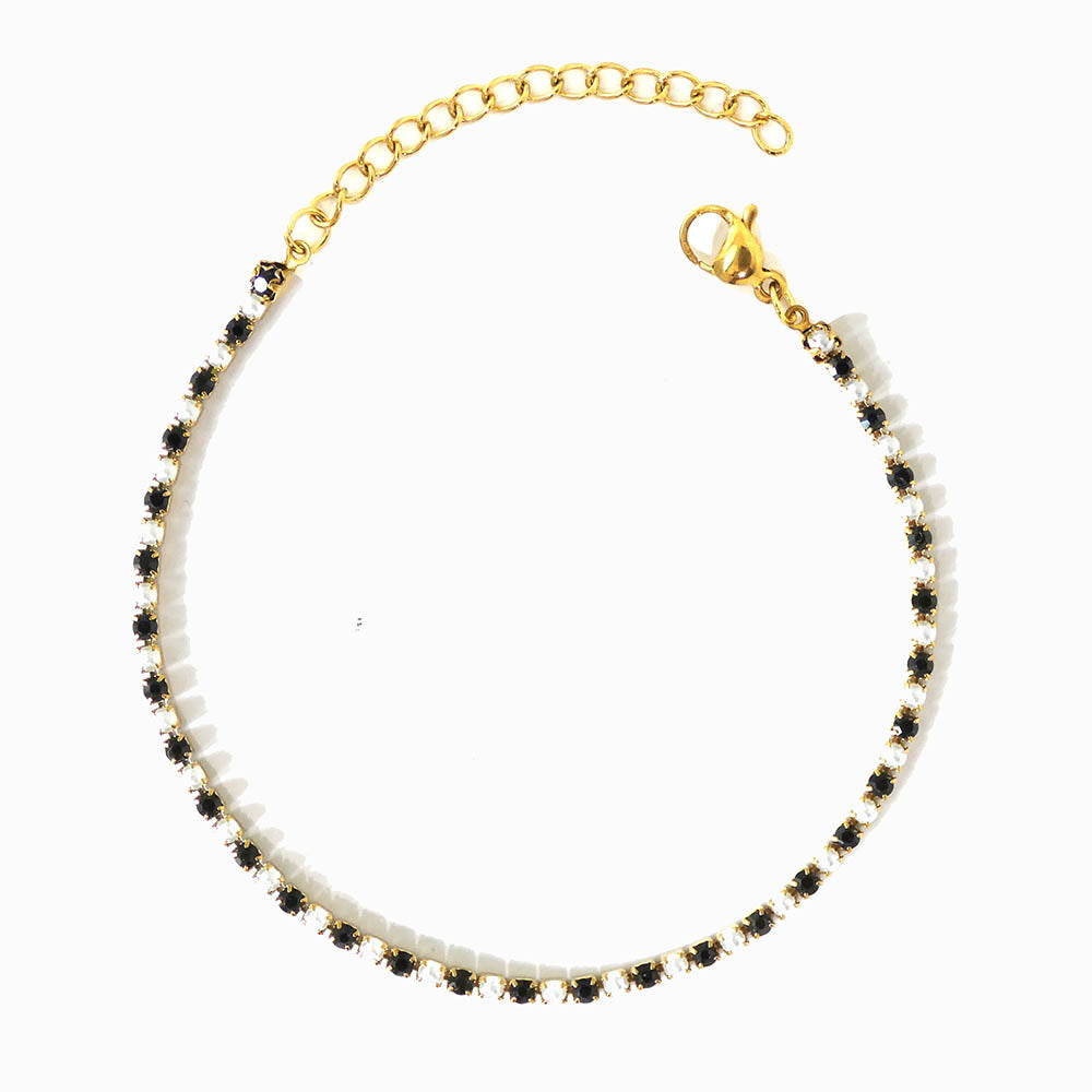 Pulseira com Brilhantes Pretos em Aço Inoxidável