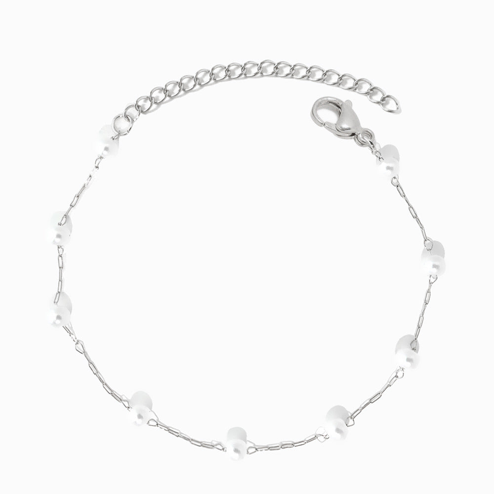 Pulseira de Pé com Pérolas em Aço Inoxidável