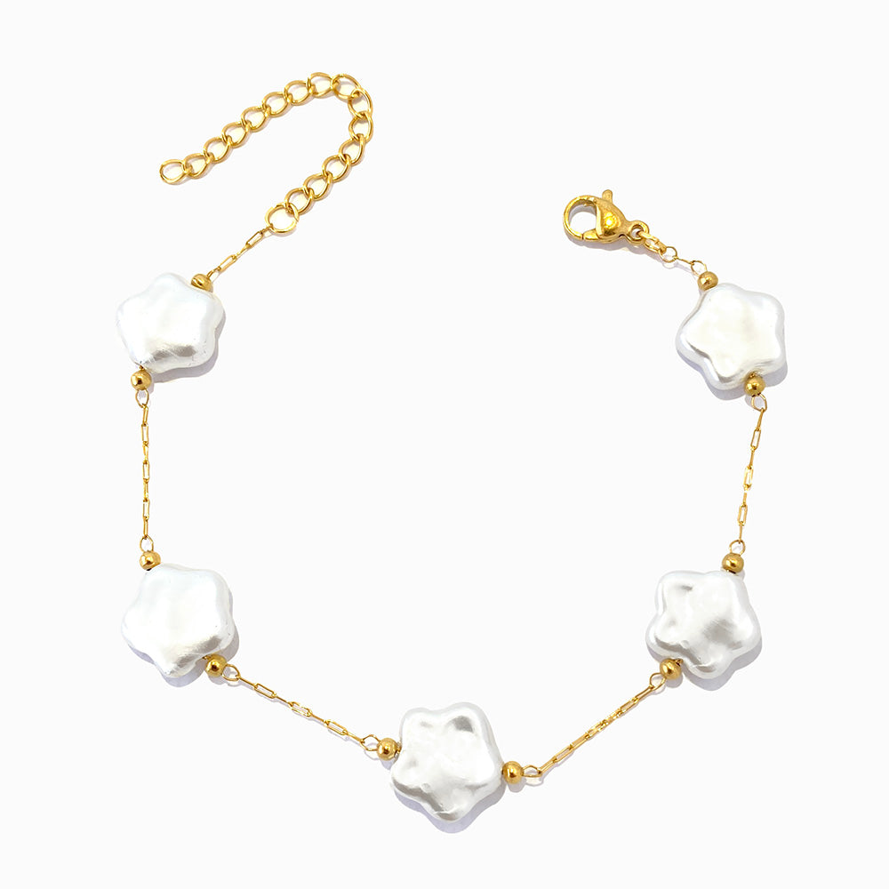 Pulseira com Pérolas Barrocas Estrela - Aço Inoxidável