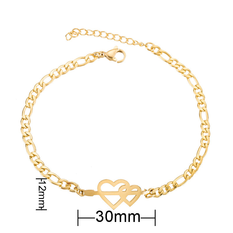 Pulseira Malha Fígaro com Corações - Aço Inoxidável