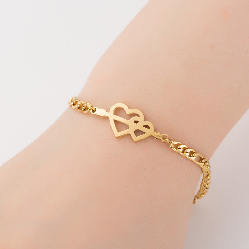 Pulseira Malha Fígaro com Corações - Aço Inoxidável