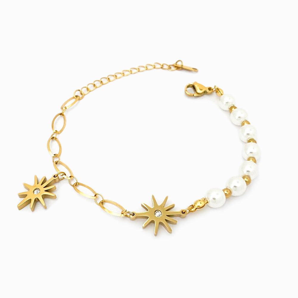 Pulseira Estrela com Pérolas em Aço Inoxidável