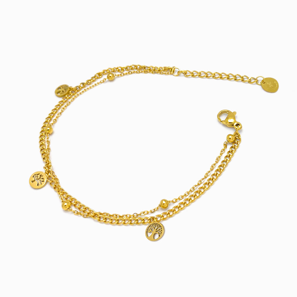 Pulseira Dupla Árvore da Vida em Aço Inoxidável