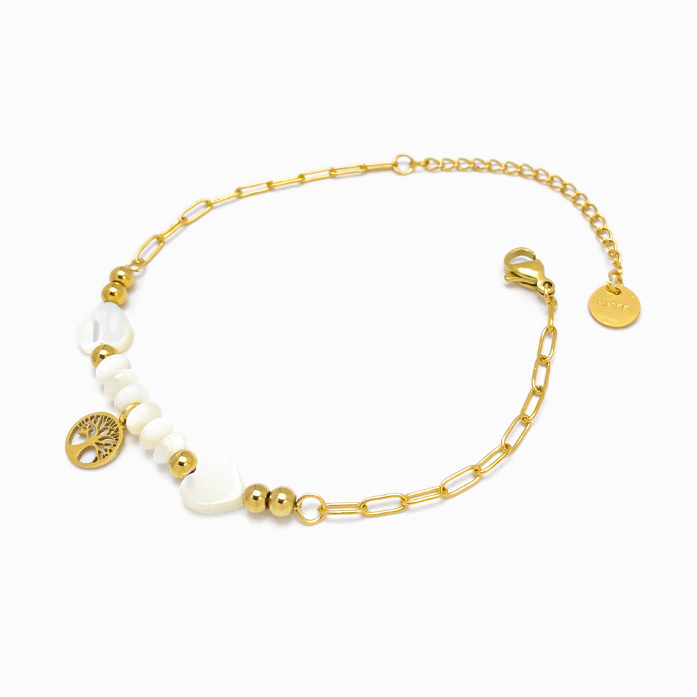 Pulseira Árvore da Vida em Aço Inoxidável e Madrepérola