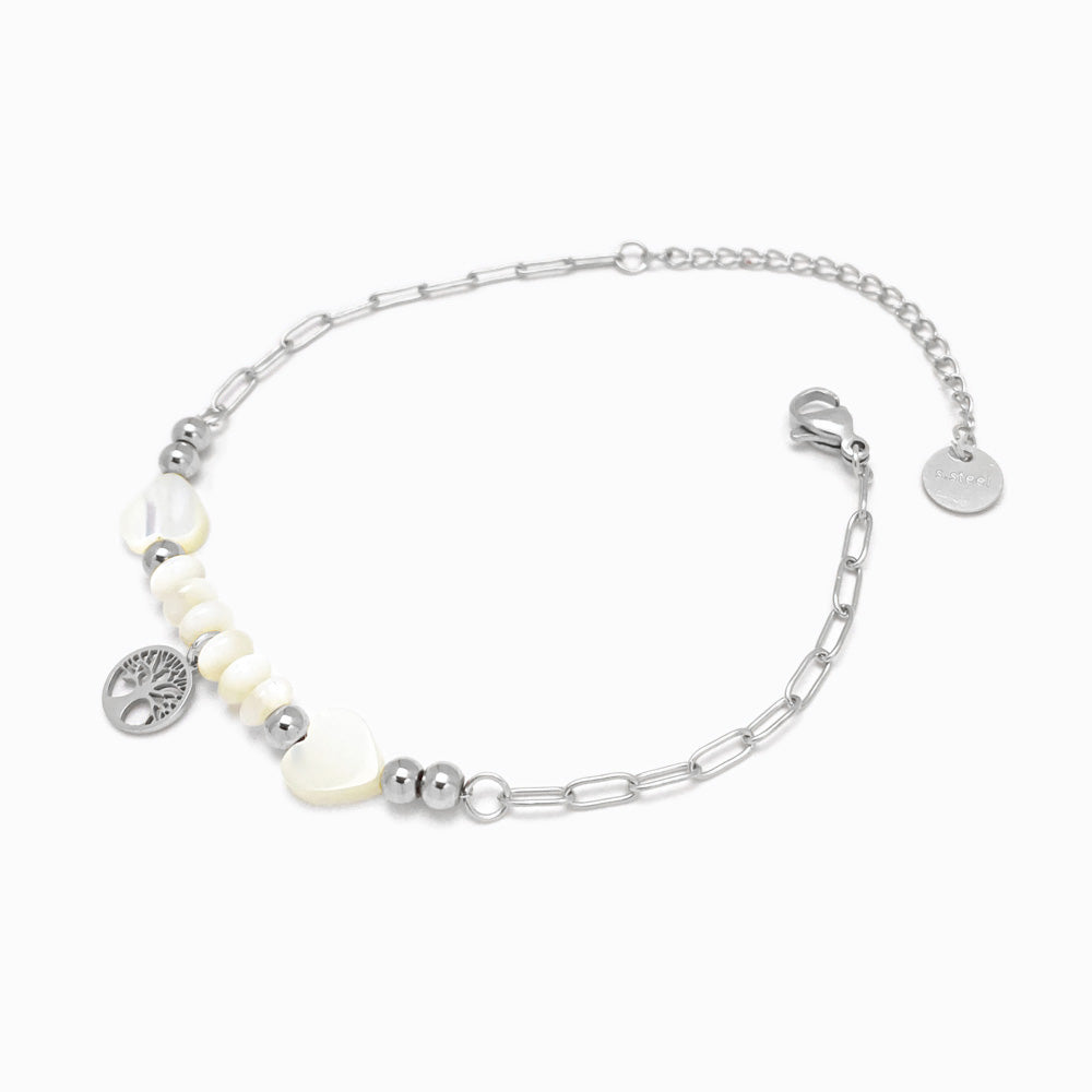 Pulseira Árvore da Vida em Aço Inoxidável e Madrepérola