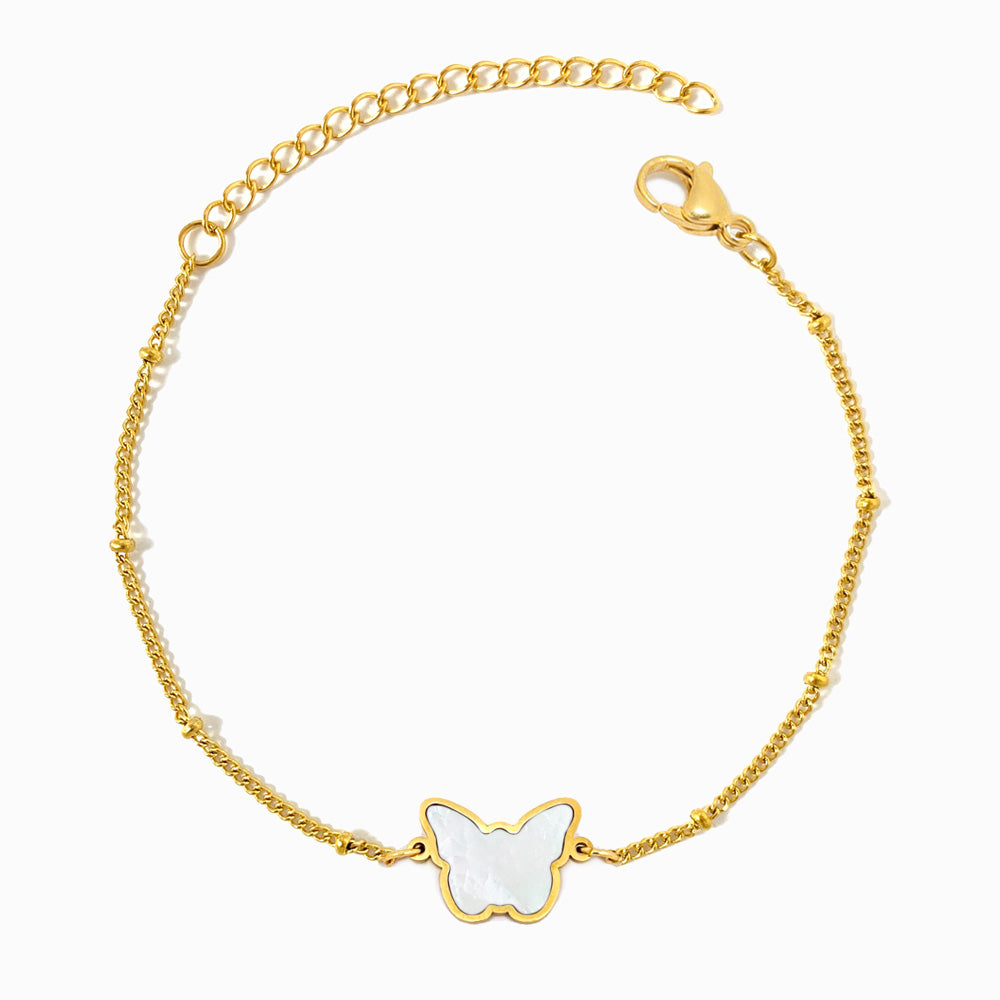 Pulseira Borboleta em Aço Inoxidável e Madrepérola