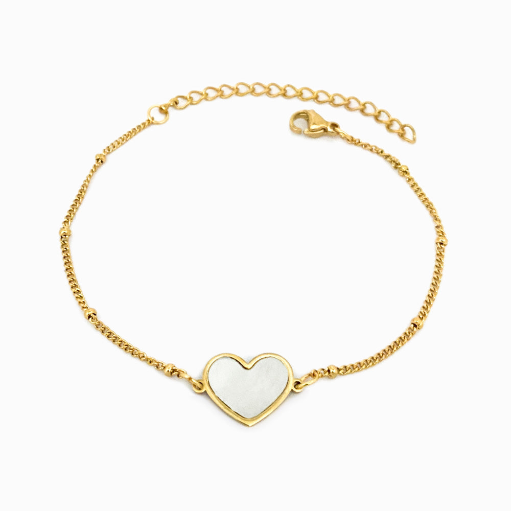Pulseira Coração em Aço Inoxidável e Madrepérola