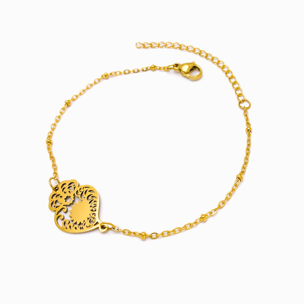 Pulseira Coração de Viana em Aço Inoxidável - Bracelete Romântica