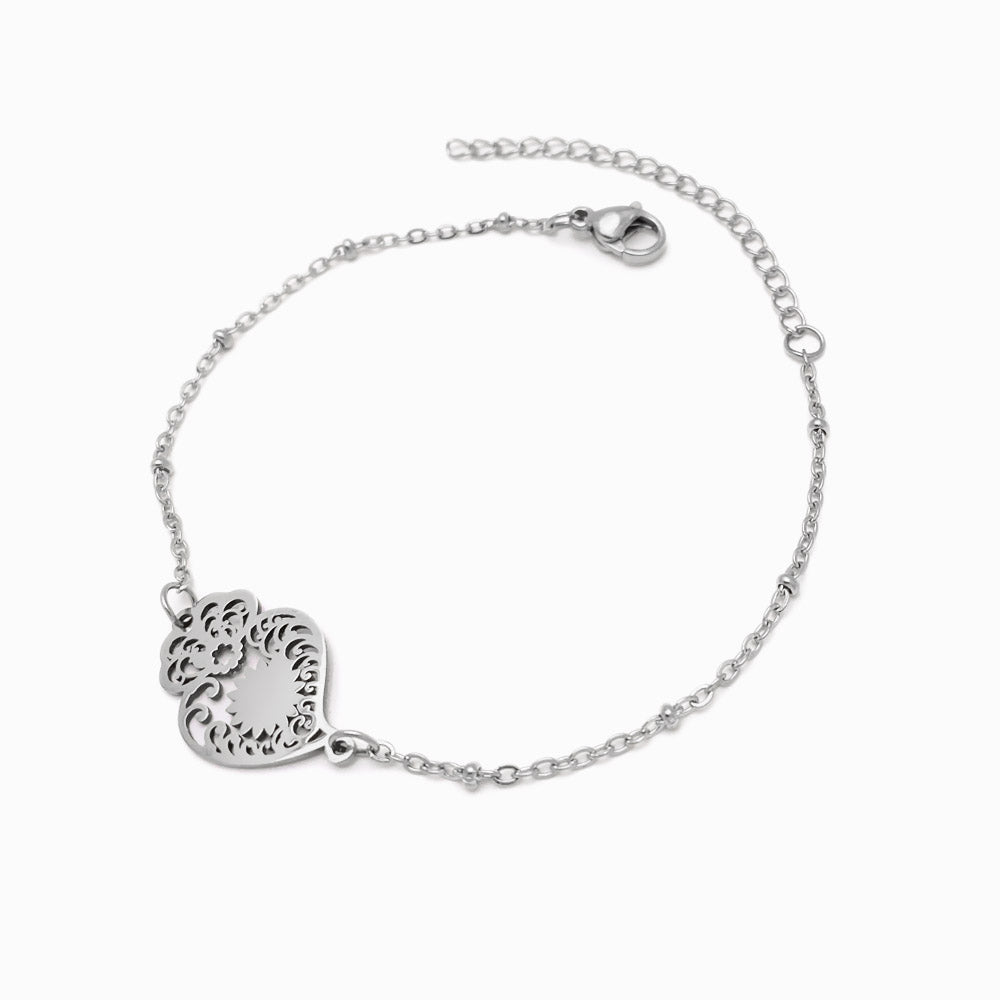Pulseira Coração de Viana em Aço Inoxidável - Bracelete Romântica