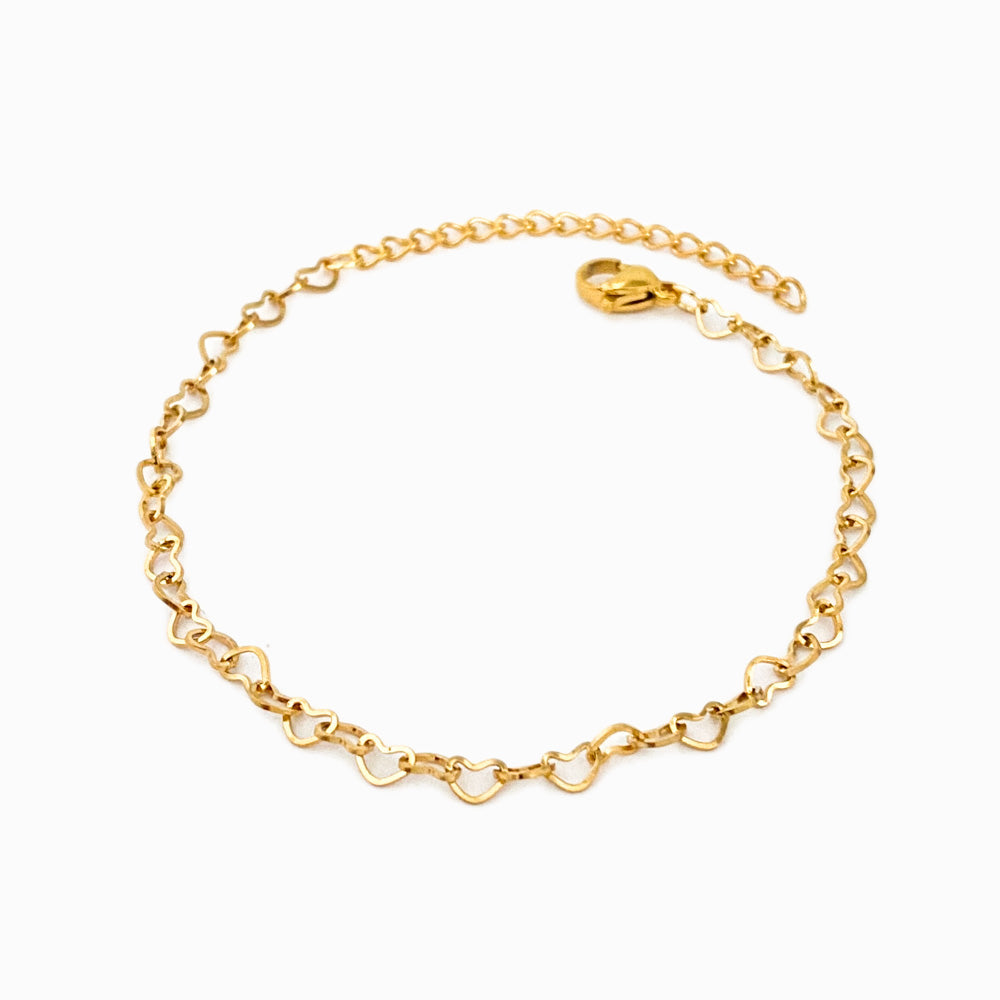 Pulseira de Pé Corações 3.2mm em Aço Inoxidável