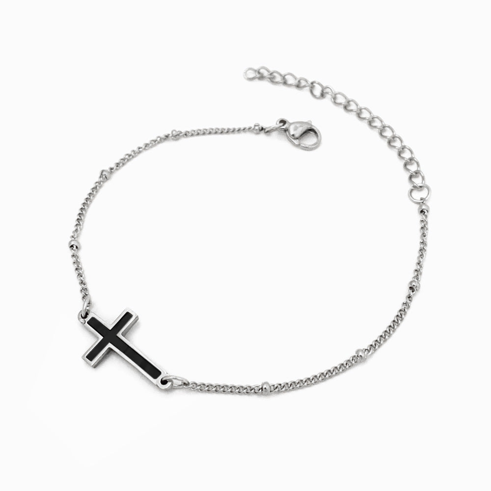 Pulseira Cruz em Aço Inoxidável e Madrepérola