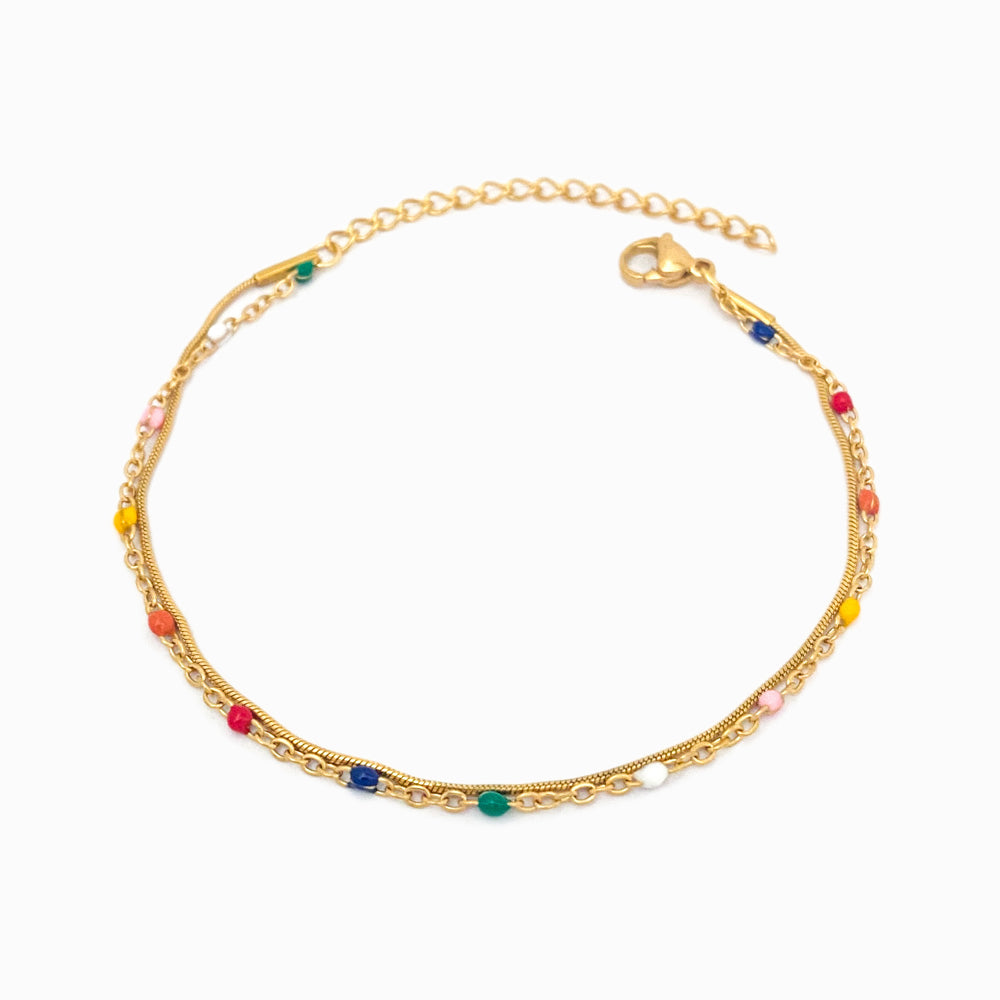 Pulseira Dupla Colorida em Aço Inoxidável