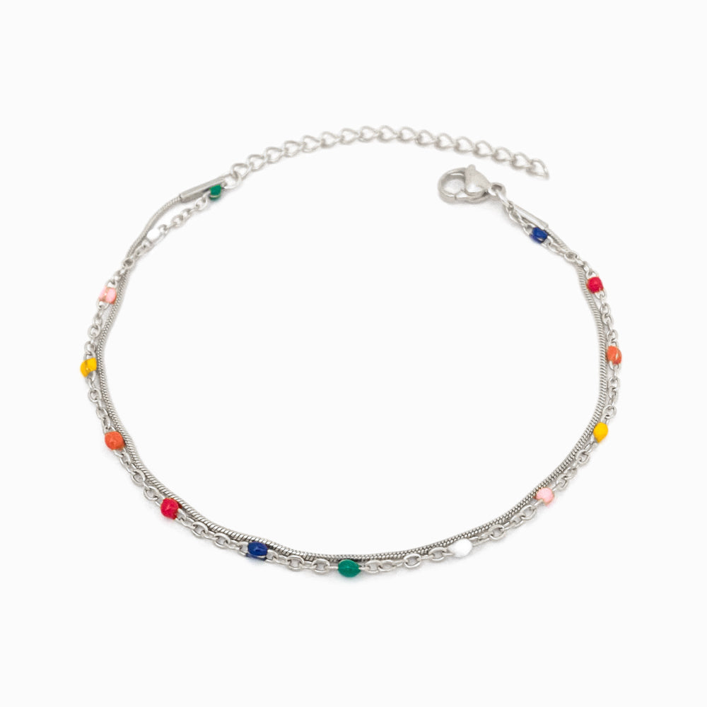 Pulseira de Pé Dupla Colorida em Aço Inoxidável